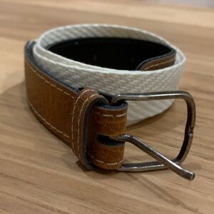 Vintage 80s 90s boho brown and white belt with metal buckle